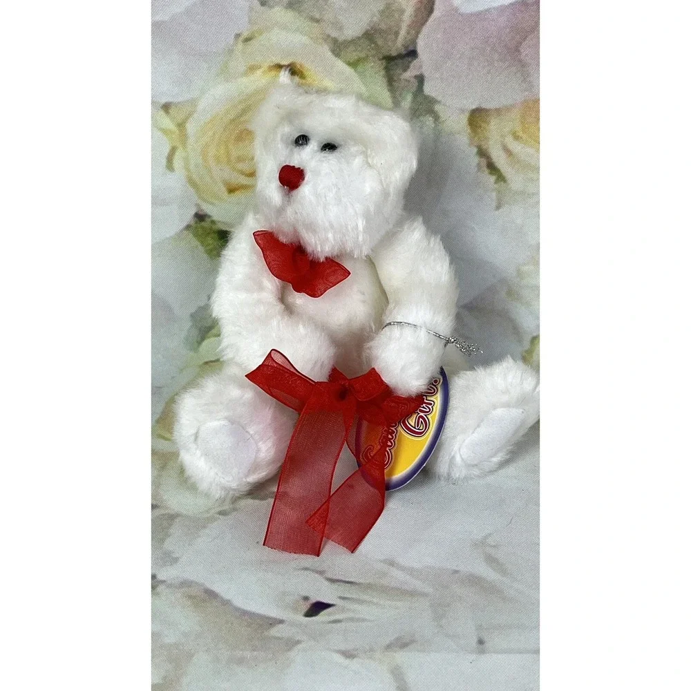 White Teddy Bear Plush Jointed Progressive Red Bow Stuffed Animal TAG Candy Gift
